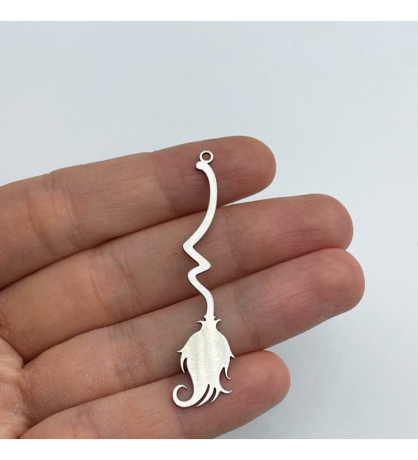 Stainless Steel Broom Charm, Broom Pendant, Witch Broom Broomstick Charm, Steel Halloween Charms, Laser Cut Jewelry Supplies STL-3370