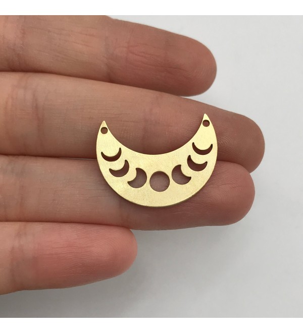 Raw Brass Crescent Moon Phases Charm, Moon Phases Pendant, 2 Holes Moon Connector, Earring Charms, Laser Cut Jewelry Supplies RW-1396