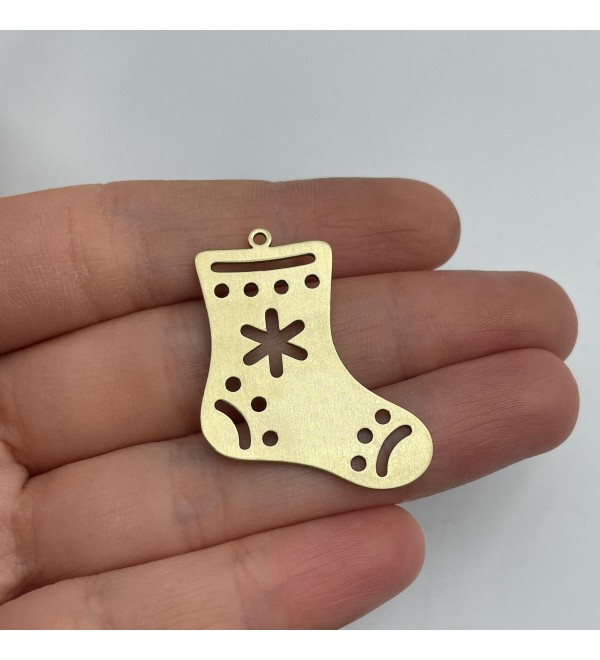 Raw Brass Christmas Stocking Charm, Stockings Pendant, Brass Christmas Charm, Holiday Winter Charms, Christmas Earring Charms RW-1403