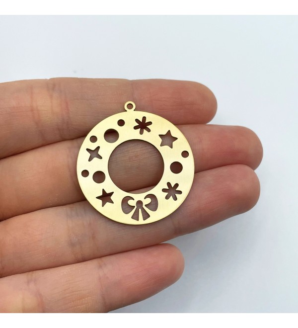 Raw Brass Christmas Charm, Christmas Present Charm, Winter Charms, Christmas Charms, Laser Cut Jewelry Making Supplies RW-1409