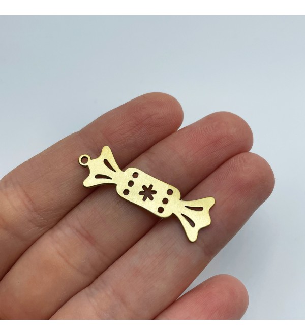 Raw Brass Candy Charm, Candy Pendant, Christmas Charms, Holiday Charms, Brass Charms for Jewelry Making, Christmas Candy Charm RW-1411