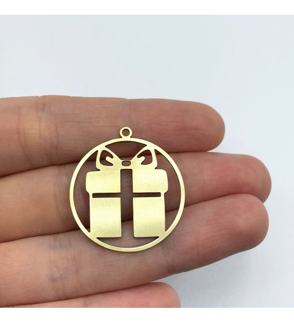 Raw Brass Gift Box Charm, Gift Box Pendant, Brass Christmas Charms, Earring Charms, Laser Cut Jewelry Making Supplies RW-1416