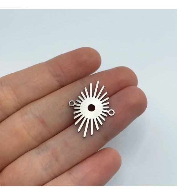 Stainless Steel Sun Connector, 2 Holes Connector, Sun Charm, Sun Pendant, Steel Eye Shaped Charm, Laser Cut Jewelry Supplies STL-3386