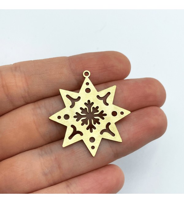 Raw Brass Snowflake Charm, Star Charm, Brass Charms for Jewelry Making, Christmas Charms, Snowflake Pendant, Winter Charms RW-1423