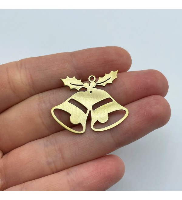 Raw Brass Christmas Bells Charm, Bell Charm, Jingle Bells Charm, Christmas Charms, Brass Findings, Laser Cut Jewelry Supplies RW-1424