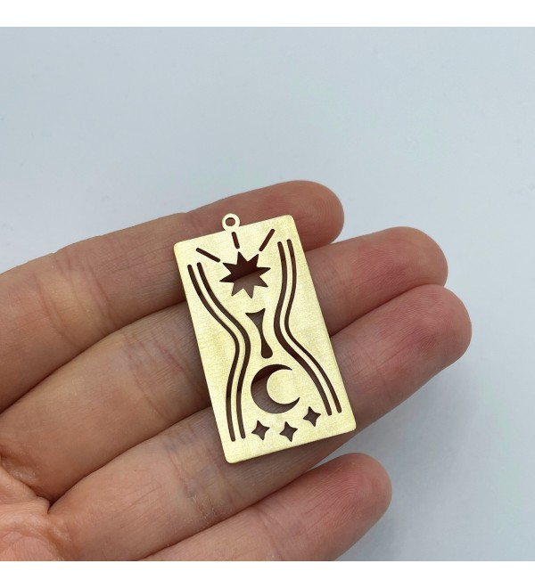 Raw Brass Card Charm, Brass Rectangle Crescent Star Charm, Moon Charm, Brass Earring Charms, Laser Cut Jewelry Making Supplies RW-1429