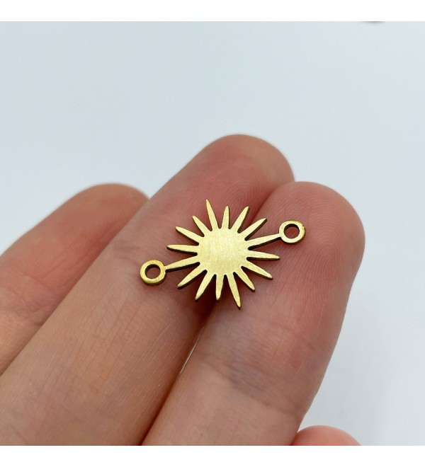 Raw Brass Connector, Brass Sun Connector, Sun Charm, 2 Hole Connector, Brass Connectors for Jewelry Making, Brass Findings RW-1428