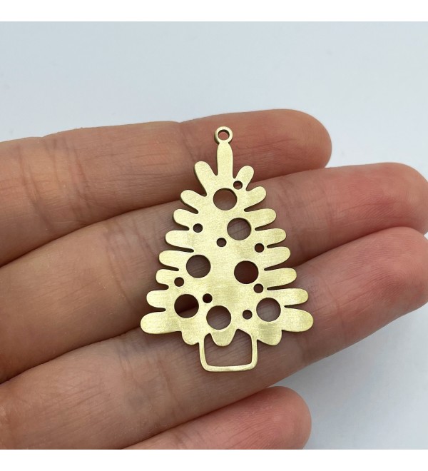 Raw Brass Christmas Tree Charm, Tree Pendant, Brass Christmas Charms, Brass Charms for Jewelry Making, Earring Charms RW-1434