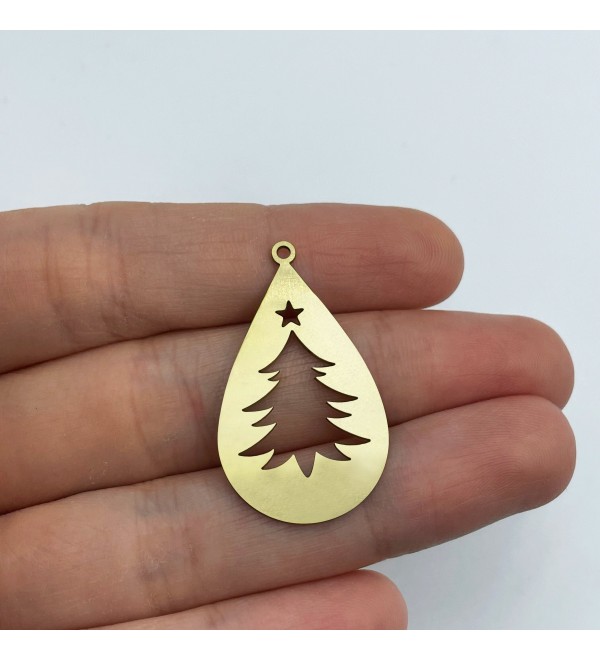 Raw Brass Christmas Tree Charm, Drop Earring Charm, Christmas Charms Brass Pendant Christmas Findings Laser Cut Jewelry SuppliesRW-1435