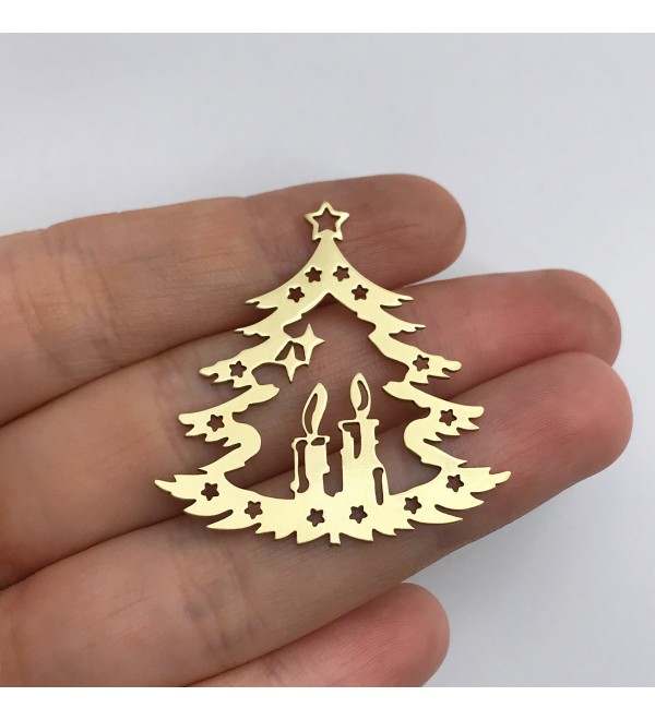 Raw Brass Christmas Tree Charm, Christmas Tree and Candles Charm, Christmas Charms, Earring Charms, Laser Cut Jewelry Supplies  RW-1377