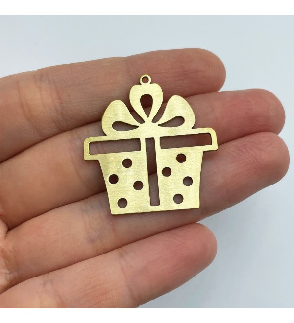 Raw Brass Gift Box Charm, Gift Box Pendant, Brass Christmas Charms, Brass Earring Charms, Laser Cut Jewelry Making Supplies RW-1437