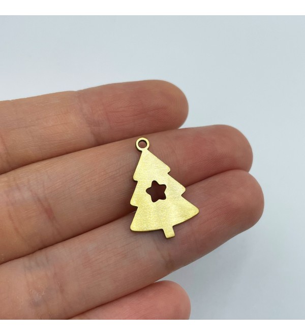 Raw Brass Christmas Tree Charm, Tiny Christmas Tree Charm, Christmas Charms, Brass Charms for Jewelry Making, Earring Charms RW-1438