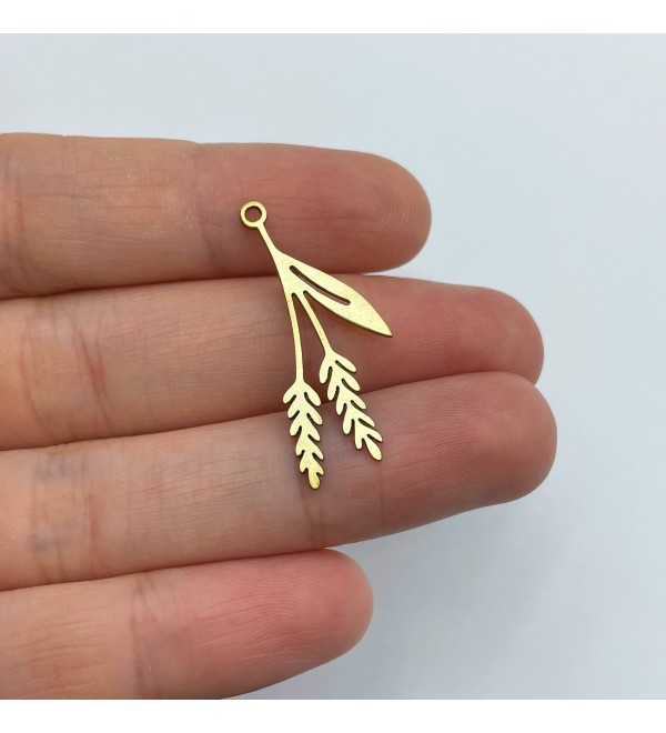 Raw Brass Flower Charm, Flower Pendant, Earring Charms, Brass Pendants, Branch Charm, Wheat Ears Charm, Jewelry Making Supplies RW-1441