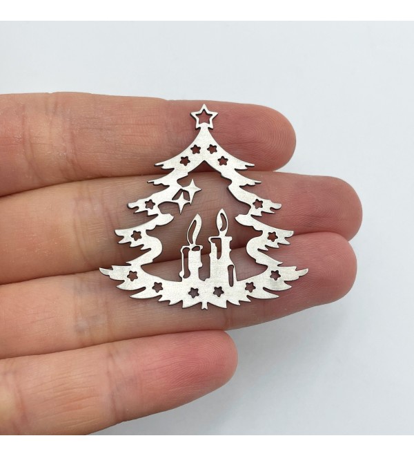 Stainless Steel Christmas Tree Charm, Christmas Tree and Candles Charm, Christmas Charms, Earring Charms, Jewelry Supplies STL-3377