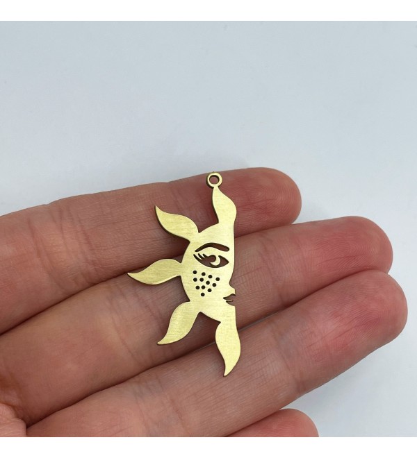 Raw Brass Half Sun Charm, Sun Face Earring Charm, Brass Charms for Jewelry Making, Celestial Sun, Laser Cut Jewelry Supplies RW-1380