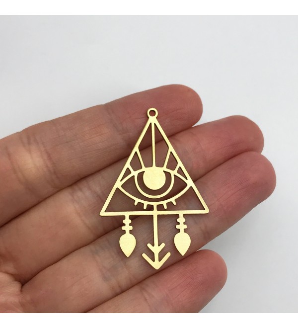 Raw Brass Geometric Eye Charm, Tribal Eye Pendant, Drop Triangle Charm, Geometric Charms for Jewelry Making, Jewelry Supplies RW-1381