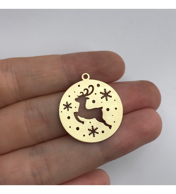 Raw Brass Reindeer Charm, Christmas Charms, Holiday Charms, Brass Findings, Earring Charms, Laser Cut Jewelry Supplies RW-1378