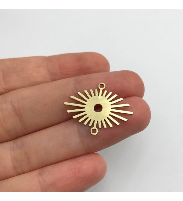 Raw Brass Sun Connector, 2 Holes Brass Connector, Sun Charm, Sun Pendant, Brass Eye Shaped Charm, Laser Cut Jewelry Supplies RW-1386