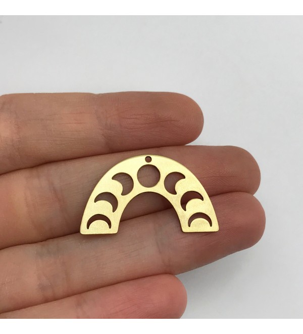 Raw Brass Half Moon Phases Charm Pendant, Moon Phases Semicircle Charm, Brass Earring Charms, Laser Cut Jewelry Supplies RW-1395