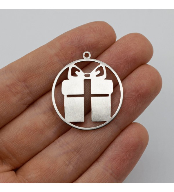 Stainless Steel Gift Box Charm, Gift Box Pendant, Christmas Charms, Earring Charms, Laser Cut Jewelry Making Supplies STL-3416