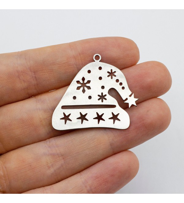 Stainless Steel Santa Hat Charm, Hat Pendant, Christmas Charms, Santa Claus Charm, Earring Charms, Laser Cut Jewelry Supplies STL-3445