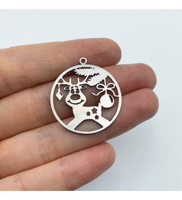 Stainless Steel Reindeer Charm, Deer Charm, Christmas Charms, Holiday Charms, Winter Charms, Laser Cut Jewelry Supplies STL-3449