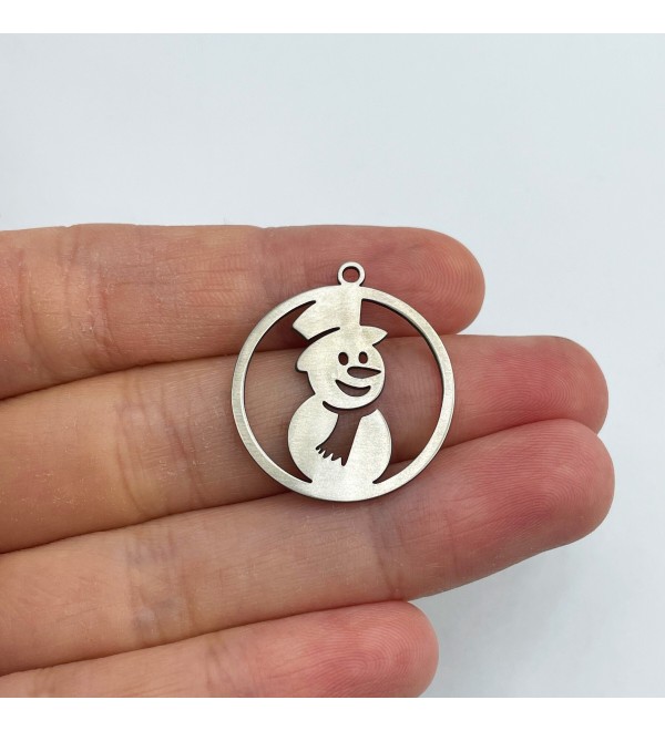 Stainless Steel Snowman Charm, Christmas Charms, Snowman Pendant, Winter Charms, Laser Cut Jewelry Making Supplies STL-3420