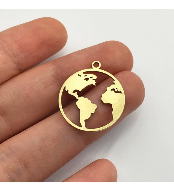 Raw Brass World Map Pendant, World Charm, Globe Necklace Charm, Earring Charms, Globetrotter Charm, Jewelry Making Supplies RW-1008