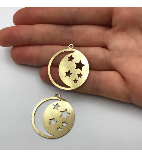 Raw Brass Star and Moon Necklace Pendant, Star Crescent Charm, Brass Pendants, Laser Cut Brass Charms For Jewelry Making RW-1033