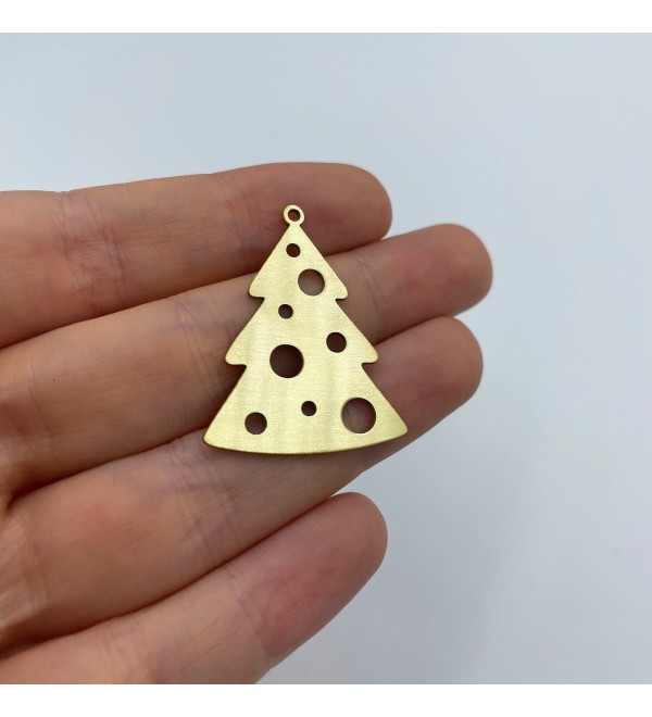 Raw Brass Christmas Tree Charm, Christmas Tree Pendant, Brass Christmas Charms, Brass Charms for Jewelry Making, Earring Charms RW-1407