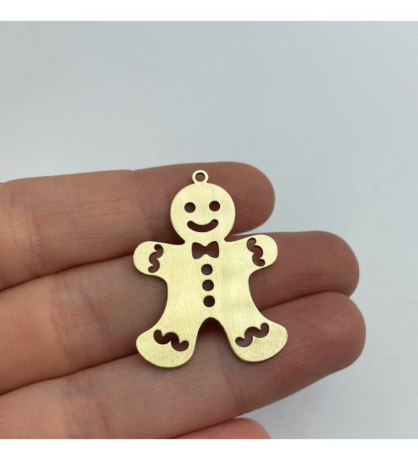 Raw Brass Gingerbread Man Charm, Brass Christmas Charms for Jewelry Making, Gingerbread Pendant, Laser Cut Jewelry Supplies RW-1402