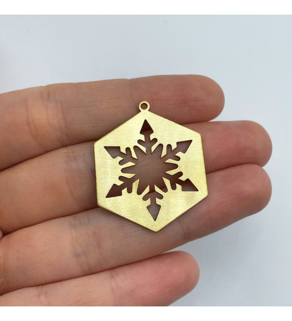 Raw Brass Snowflake Charm, Snowflake Pendant, Christmas Charms, Xmas Charms, Winter Charm, Christmas Cabochons, Holiday Charm RW-1412