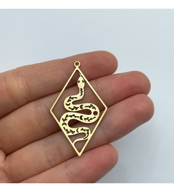 Raw Brass Snake Charm, Snake Pendant, Snake Earring Charm, Moon Phases on Snake Charm, Laser Cut Jewelry Making Supplies RW-1417