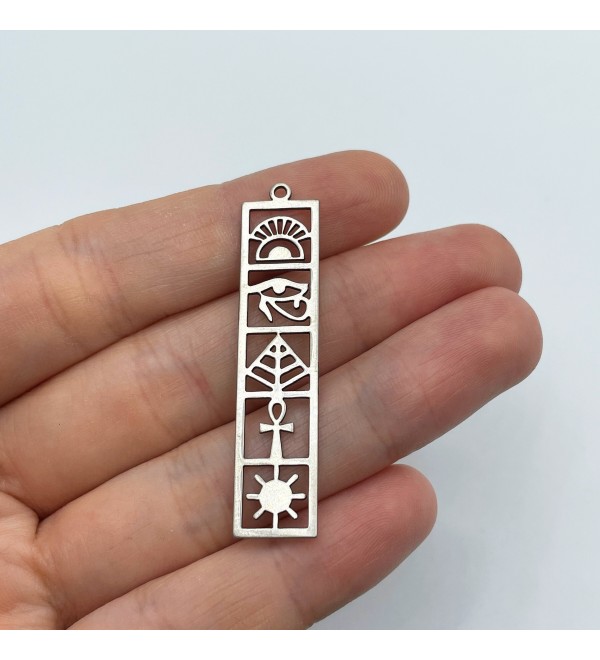 Stainless Steel Egyptian Bar Charm Pendant, Egyptian Symbols Rectangle Bar Charm Eye Of Horus, Ancient Egypt Eye Of Ra Bar STL-3160