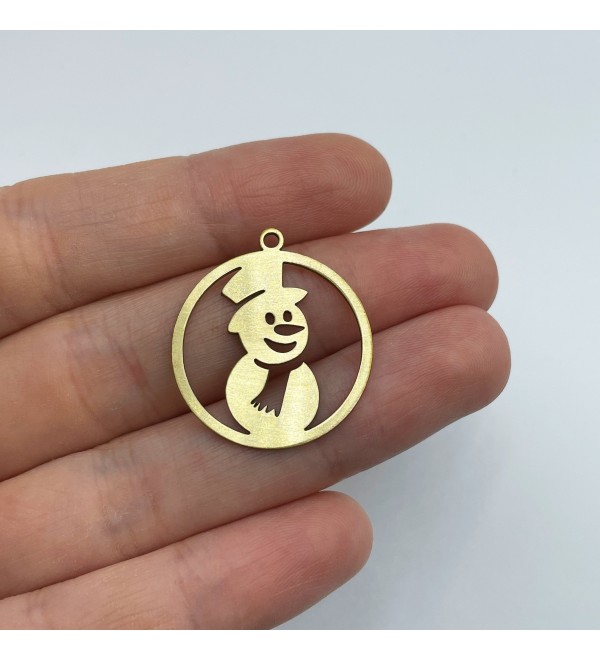 Raw Brass Snowman Charm, Brass Christmas Charms, Snowman Pendant, Winter Charms, Holiday Charms, Laser Cut Jewelry Supplies RW-1420