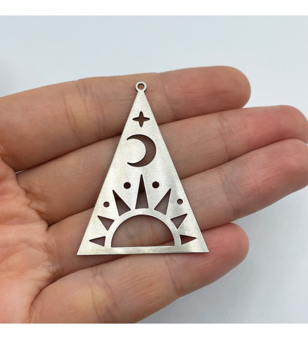 Stainless Steel Sun and Moon Charm, Triangle Crescent Charm, Sun Moon Star Charm, Earring Findings, Laser Cut Jewelry Supplies STL-3388