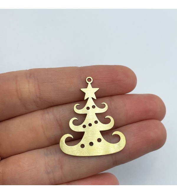 Raw Brass Christmas Tree Charm, Tree Charm Pendant, Brass Christmas Charms, Earring Charms, Laser Cut Jewelry Supplies RW-1421