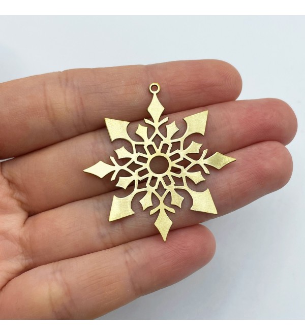 Raw Brass Snowflake Charm, Brass Snowflake Pendant, Winter Charms, Christmas Charms, DIY Charms, Laser Cut Jewelry Supplies RW-1431