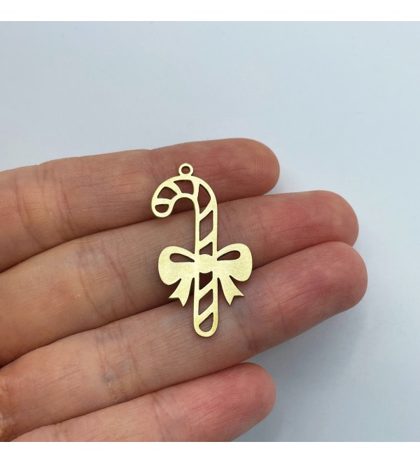 Raw Brass Candy Cane Charm, Christmas Charms, Christmas Candy Brass Charms for Jewelry Making, Winter Charms, Holiday Charms RW-1433