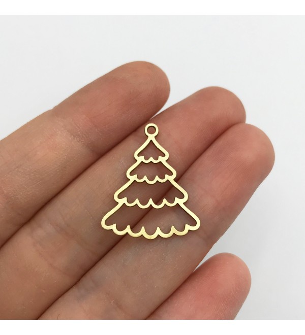 Raw Brass Christmas Tree Charm, Tree Charm, Brass Pendant, Brass Christmas Charms, Earring Charms, Laser Cut Jewelry Supplies RW-1463