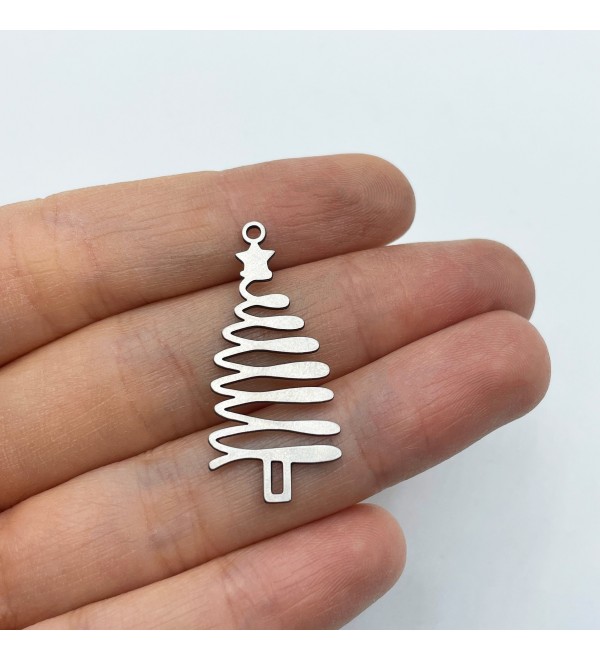 Stainless Steel Christmas Tree Charm, Tree Pendant, Christmas Charms, Steel Charms for Jewelry Making, Steel Earring Charms STL-3464