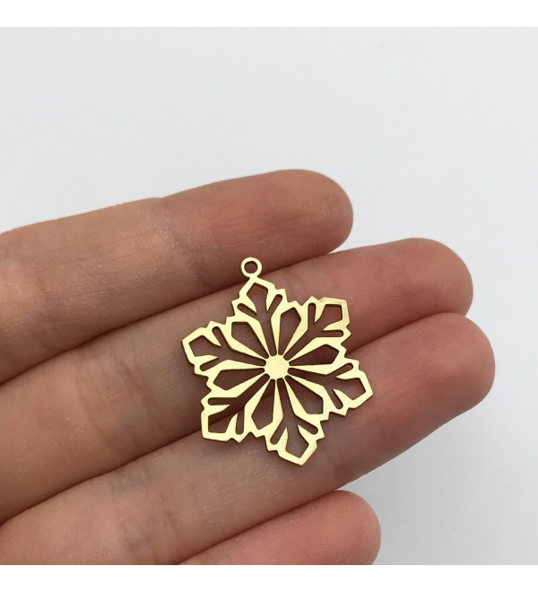 Raw Brass Snowflake Charm, Snowflake Pendant, Winter Charms, Christmas Charms, DIY Charms, Laser Cut Jewelry Making Supplies RW-1462