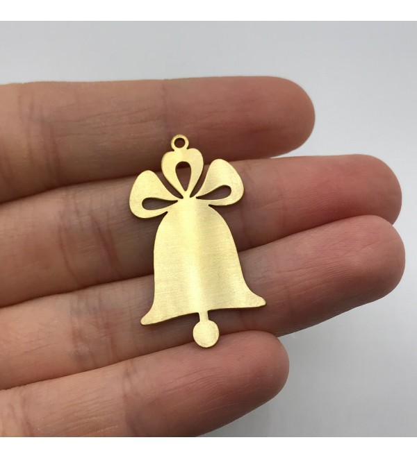 Raw Brass Bell Charm, Bell Pendant, Christmas Bells Charm, Jingle Bells Charm, Christmas Charms, Laser Cut Jewelry Supplies RW-1439