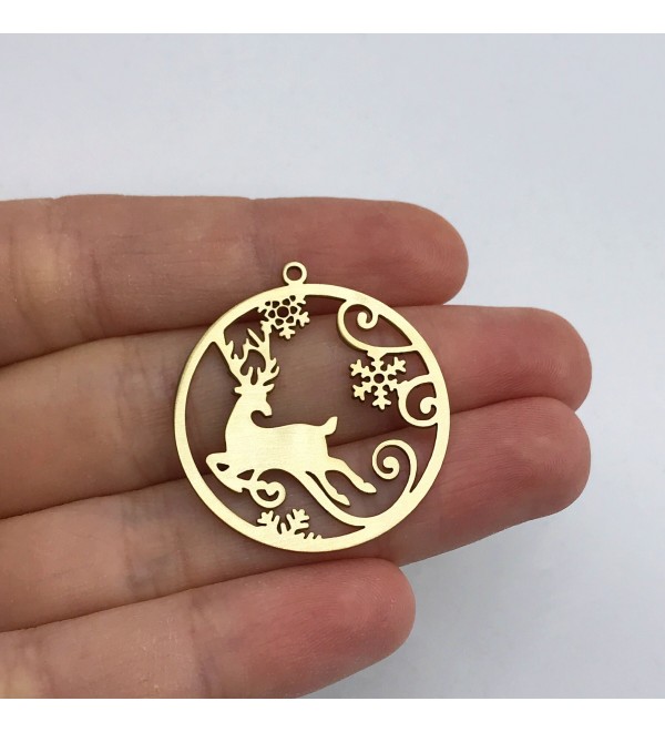 Raw Brass Reindeer Charm, Deer Charm, Snowflake Charm, Christmas Charms, Holiday Charms, Winter Charms, Jewelry Making Supplies RW-1444