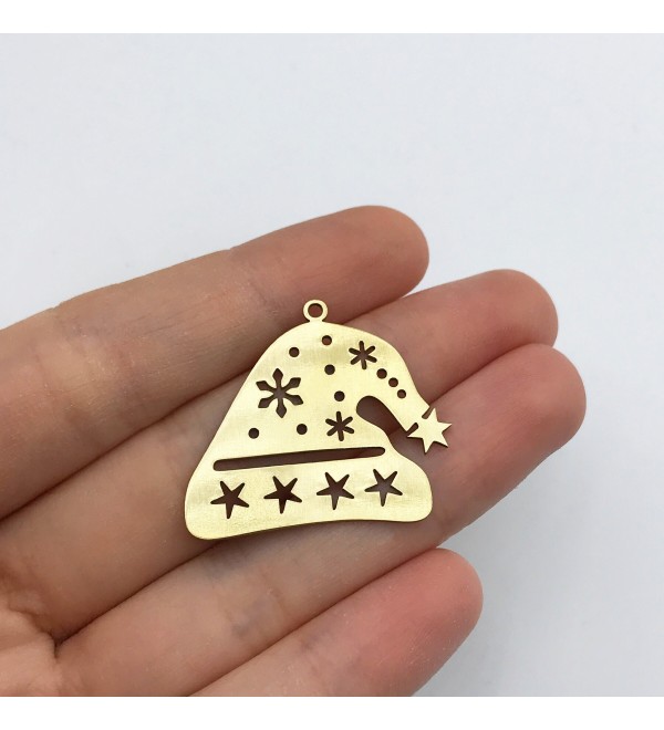 Raw Brass Santa Hat Charm, Brass Christmas Charms, Santa Claus Charm, Brass Earring Charms, Laser Cut Jewelry Making Supplies RW-1445