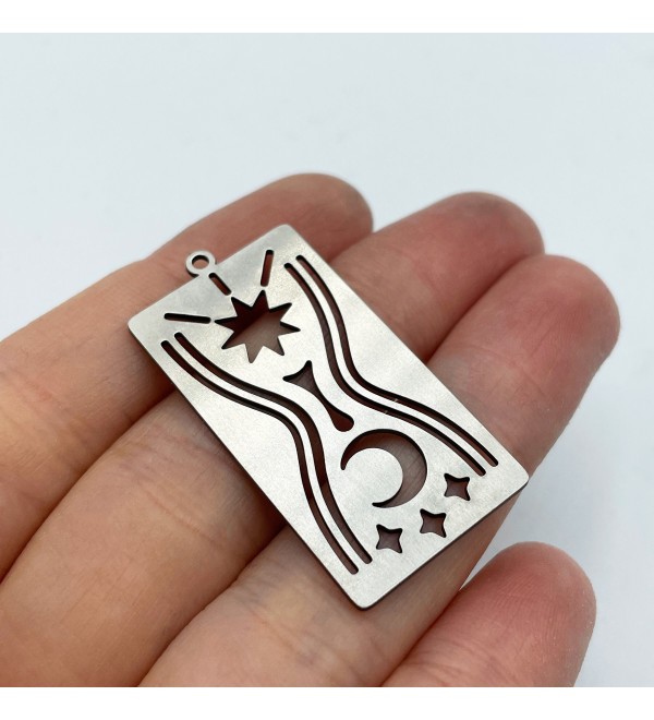 Stainless Steel Card Charm, Rectangle Crescent Star Charm, Moon Charm, Earring Charms, Laser Cut Jewelry Making Supplies STL-3429