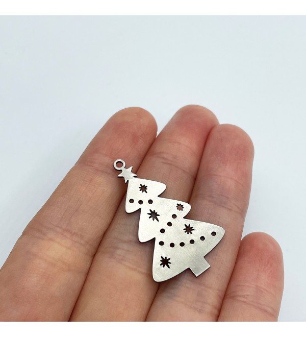 Stainless Steel Christmas Tree Charm, Tree Pendant, Christmas Charms, Steel Charms for Jewelry Making, Earring Charms Findings STL-3447