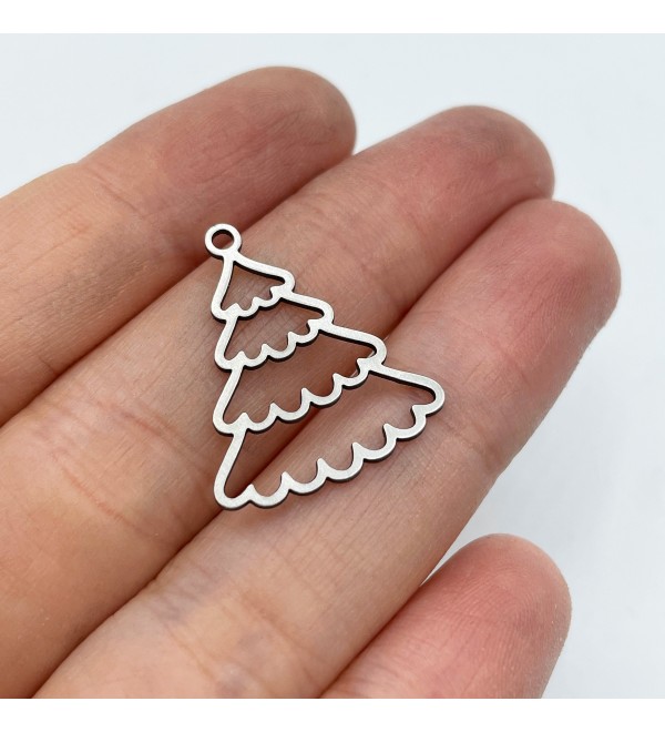 Stainless Steel Christmas Tree Charm, Tree Charm, Steel Christmas Charms, Earring Charms, Laser Cut Jewelry Making Supplies STL-3463