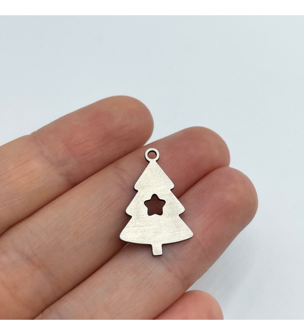 Stainless Steel Christmas Tree Charm, Tiny Christmas Tree Charm, Christmas Charms, Laser Cut Jewelry Making Supplies STL-3438