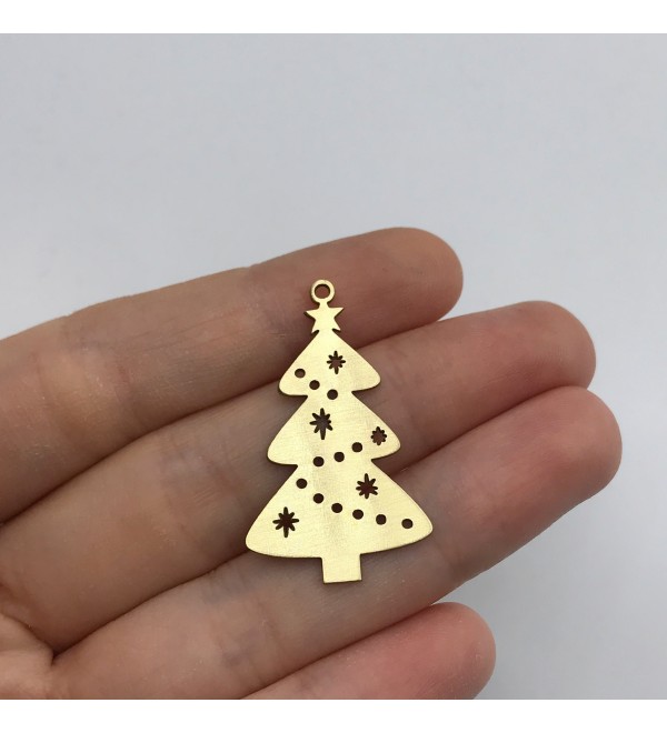 Raw Brass Christmas Tree Charm, Tree Pendant, Brass Christmas Charms, Brass Charms for Jewelry Making, Earring Charms Findings RW-1447